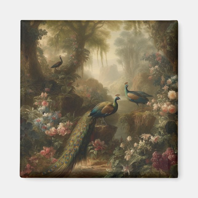Íman Botânica: três pavões no jardim inglês (Frente)