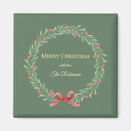Íman Botanical Christmas Wreath Modern Script
