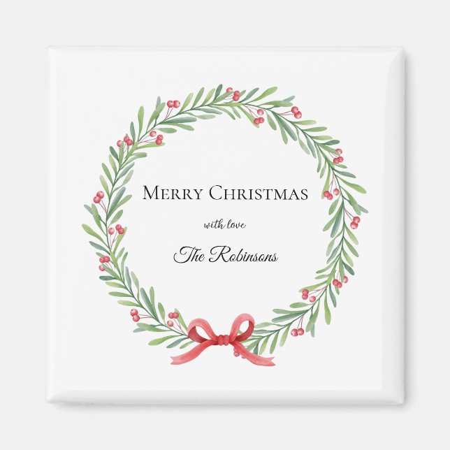 Íman Botanical Christmas Wreath Modern Script (Frente)