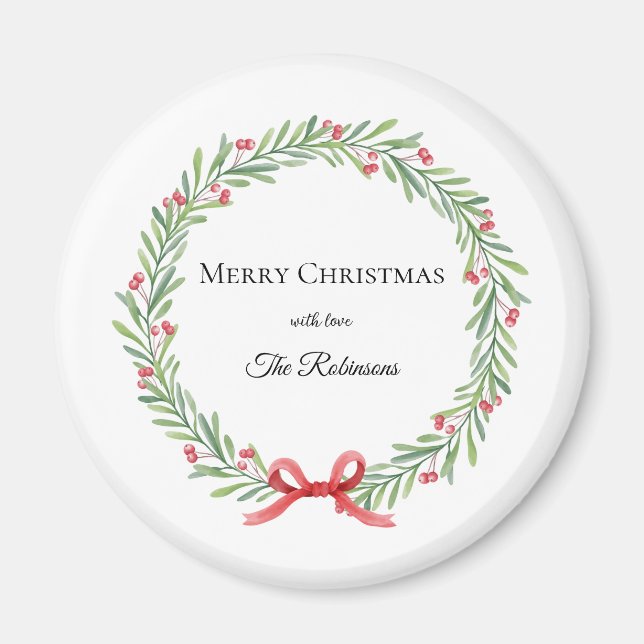 Íman Botanical Christmas Wreath Modern Script (Frente)