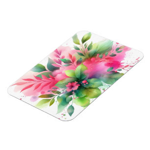 Íman Botânico Floral Aquarela Rosa Verde