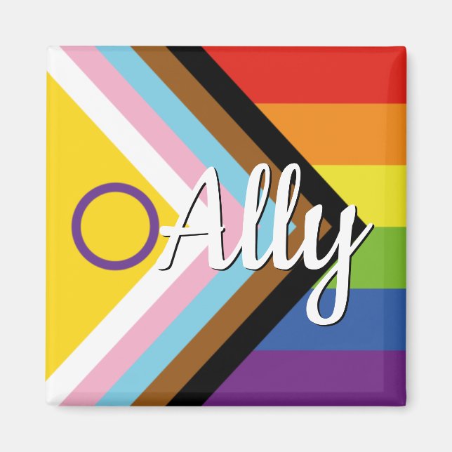 Íman Botão Arco-Íris do Orgulho Intersexual Inclusivo d (Frente)