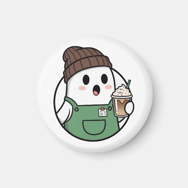 Íman Botão de Café Fantasma Fofo (Frente)