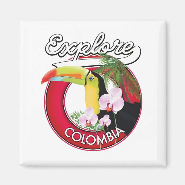 Íman Botão do logotipo retro Explorar Colômbia (Frente)