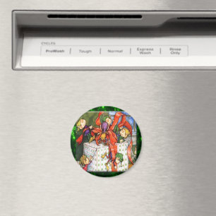 Íman Botão feliz Elves Wrapping Presente