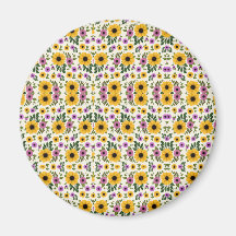Botão floral circular com amarelo vibrante
