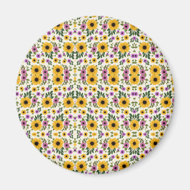 Íman Botão floral circular com amarelo vibrante