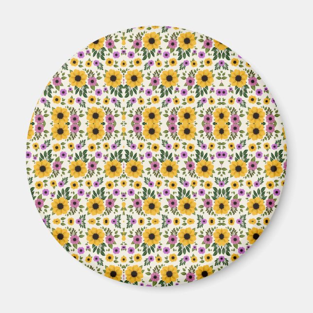 Íman Botão floral circular com amarelo vibrante (Frente)