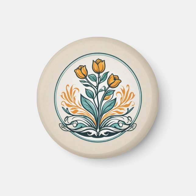 Íman Botão Floral Laranja (Frente)