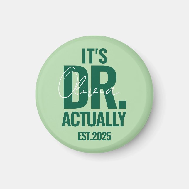 Íman Botão Verde Escuro com Nome de Dr. Personalizado M (Frente)