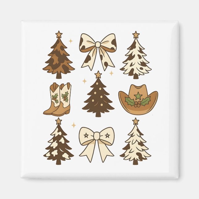 Íman Botas de Cowboy de Natal Ocidental Papai Noel Nata (Frente)