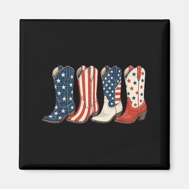 Íman Botas de Cowboy Patrióticas de 4 de Julho Western  (Frente)