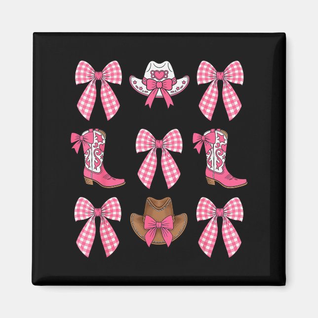 Íman Botas E Chapéus De Cowgirl Rosa Com Laço Fofo Sedu (Frente)