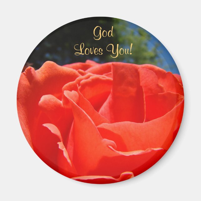 Íman Botões Deus Te Ama! Rosa Vermelha Fé Bênçãos (Frente)