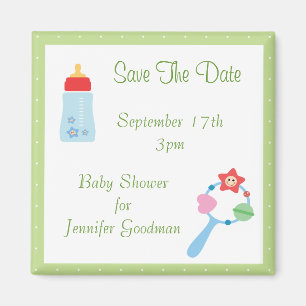 Íman Bottle & Rattle Save The Date Chá de fraldas