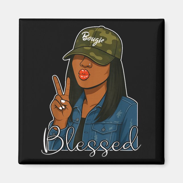 Íman Bougie Blessed Camo Hat Christian Black Woman  (Frente)