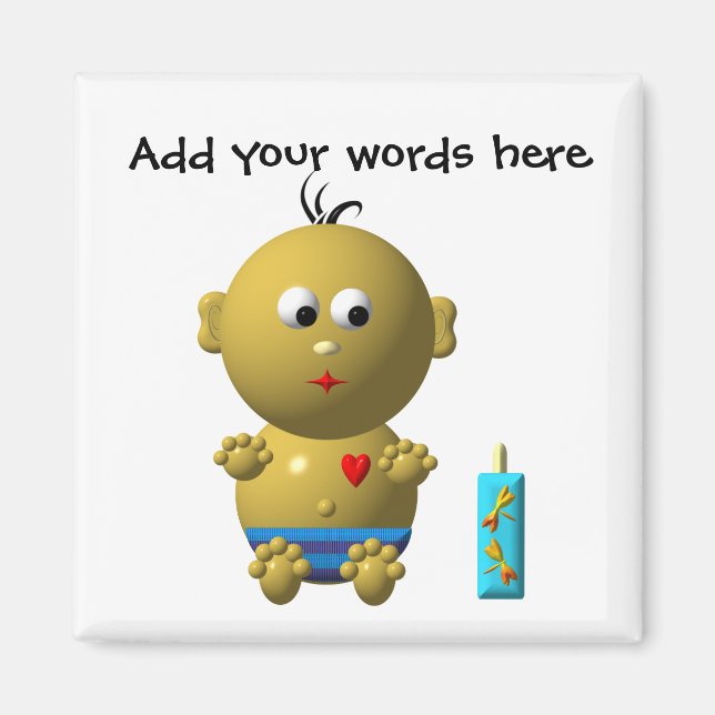 Íman Bounching Baby Boy with Heart and 1 Bottle (Frente)