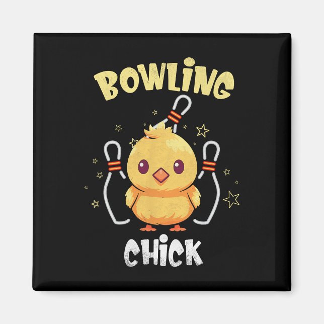 Íman Bowling Chick Funny Chicken Athlete Bowler Men Wom (Frente)