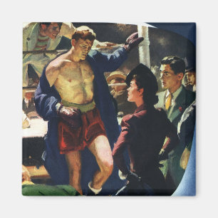 Íman Boxe Esportiva Vintage, Boxeador Saindo do Ringue