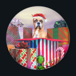 Íman Boxer Christmas Surpresa<br><div class="desc">uma surpresa de Férias com este lutador vestindo um chapéu de Papai Noel saindo de uma enorme caixa de presentes.</div>