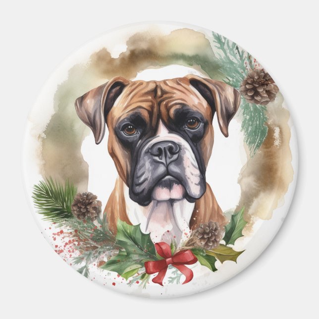 Íman Boxer Christmas Wreath Festivo Pup (Frente)