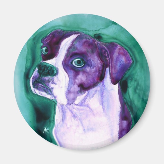 Íman Boxer Dog Round Magnet - "Não eu" (Frente)