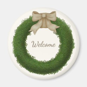 Íman Boxwood Wreath com nome personalizado ou saudação 