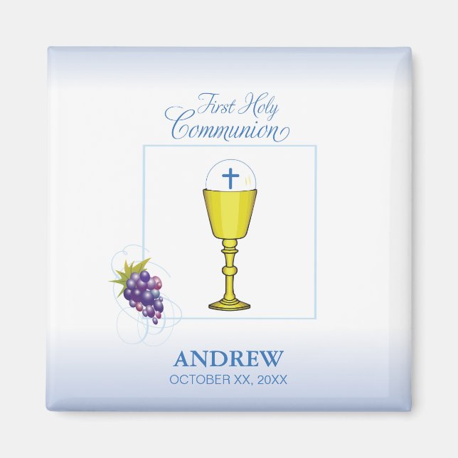 Íman Boy First Communion, Chalice com Host e Uvas (Frente)