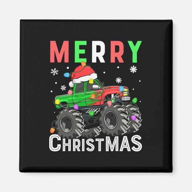 Íman Boys Monster Truck Feliz Natal Santa Hat Kids (Frente)