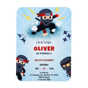 Íman Boys Ninja Cartoon Birthday Magnet Convite