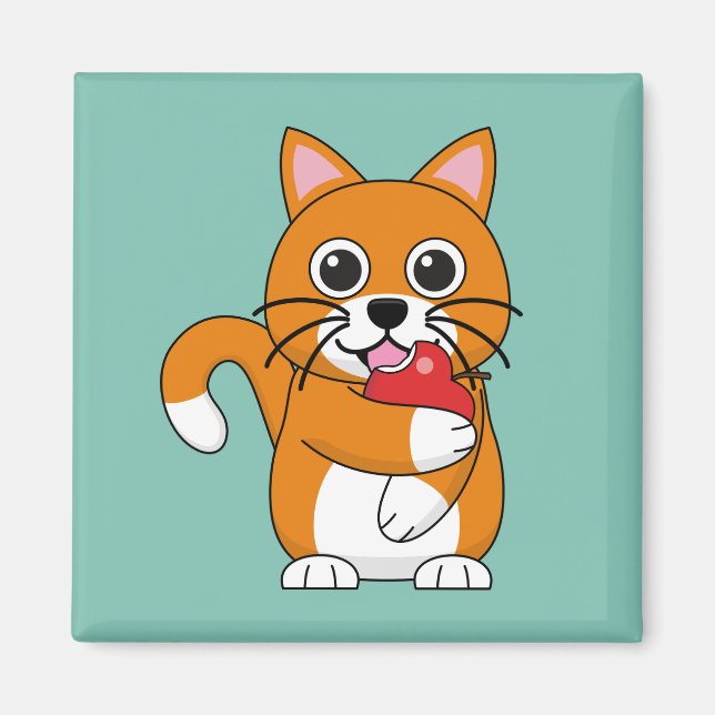 Íman Branca De Gato Branco, Comendo Maçã Vermelha (Frente)