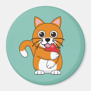 Íman Branca De Gato Branco, Comendo Maçã Vermelha