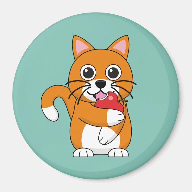 Íman Branca De Gato Branco, Comendo Maçã Vermelha (Frente)