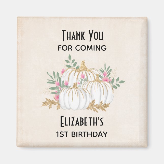 Íman Branca e Dourada Pumpkins Watercolor Aniversário (Frente)