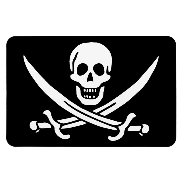 Íman Branco, Bandeira Pirata Calico Jack, Caveira e Cut (Horizontal)