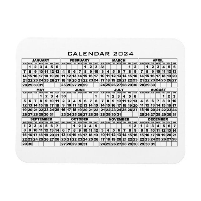 Íman Branco do ímã de calendário 2024 (Horizontal)