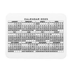 Íman Branco do ímã de calendário 2025