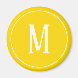 Íman Branco do monograma no ímã redondo amarelo doura