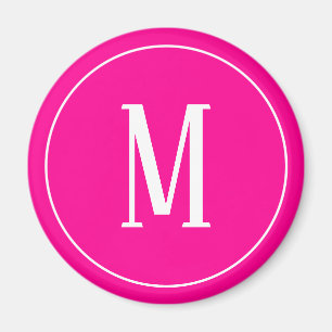 Íman Branco do monograma no ímã redondo do rosa quent