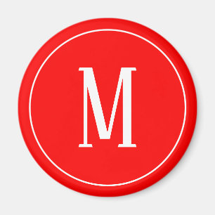Íman Branco do monograma no ímã redondo vermelho