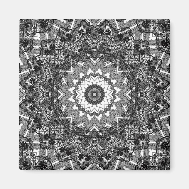 Íman Branco preto, trabalho aberto, mandala (Frente)