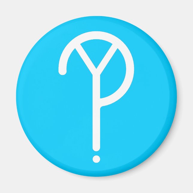 Íman Branco Y? Símbolo - On Blue (Frente)