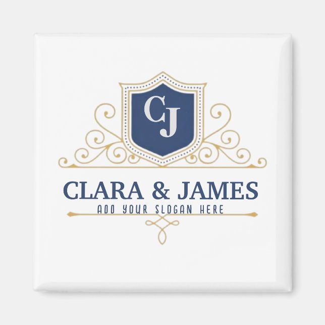 Íman Bride And Groom Monogram Names Elegant Weeding (Frente)