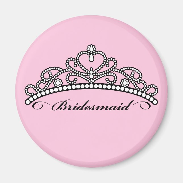 Íman Bridesmaid Tiara Magnet (fundo rosa) (Frente)