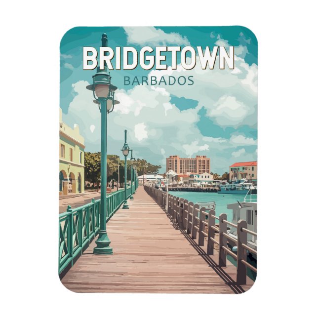 Íman Bridgetown Barbados Ilustração de Viagem de Arte (Vertical)