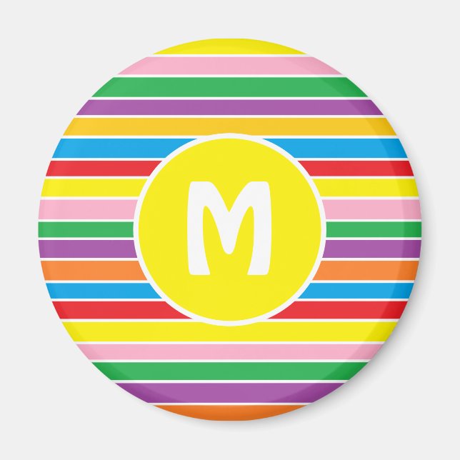 Íman Bright Colorful Rainbow Striped Monogrammed (Frente)