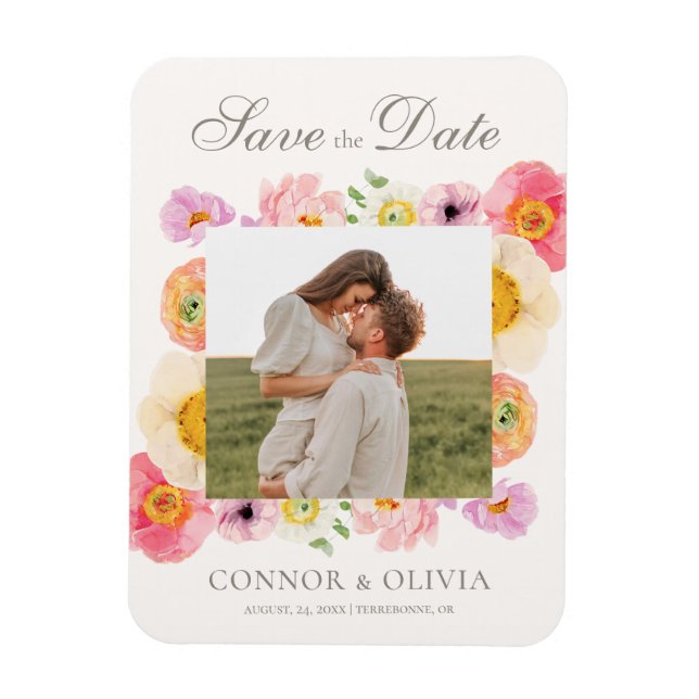 Íman Bright Floral Save the Date Magnet (Vertical)
