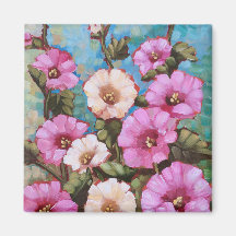 "Bright Hollyhocks" 2" Magnet Quadrado