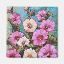 Íman "Bright Hollyhocks" 2" Magnet Quadrado