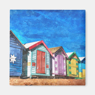 Íman Brighton Bathing Boxes Watercolor Painting